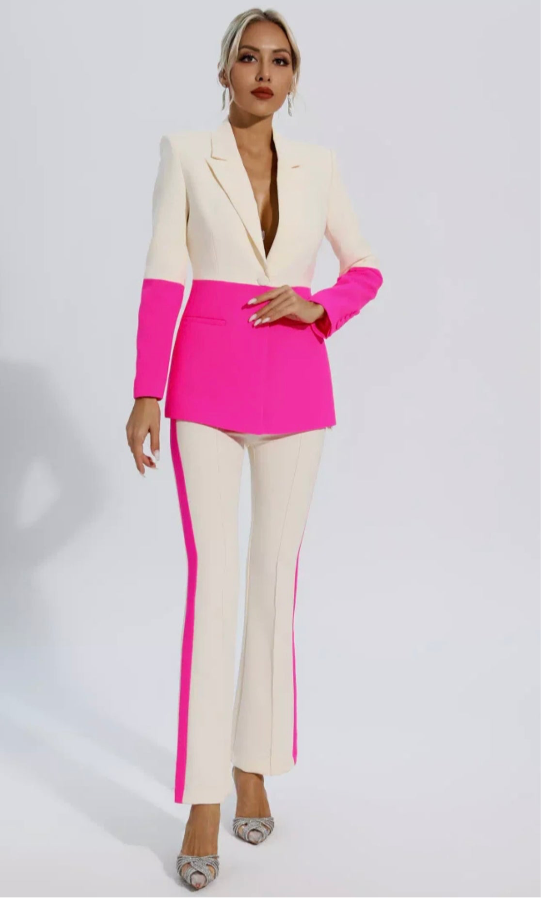 Premium Color Block Blazer Pants Set