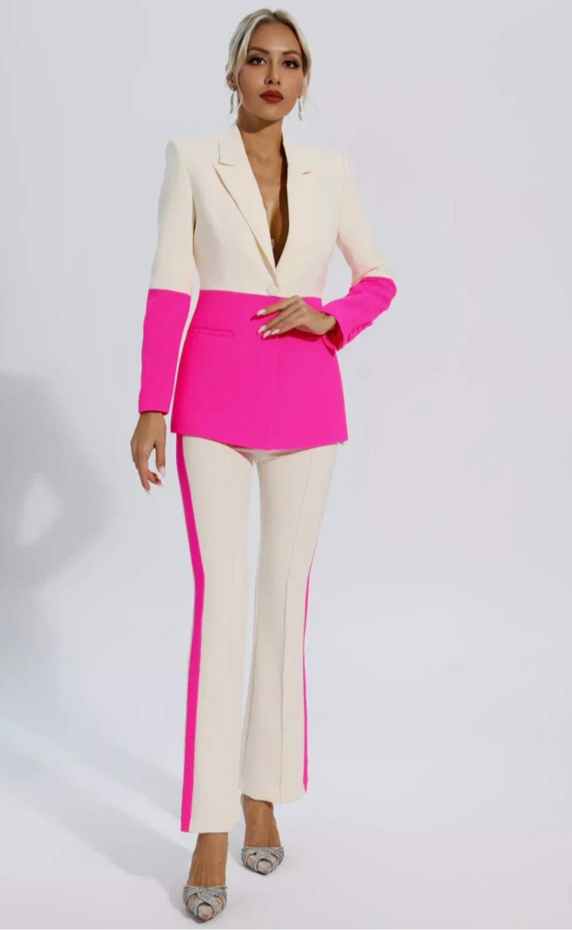 Premium Color Block Blazer Pants Set