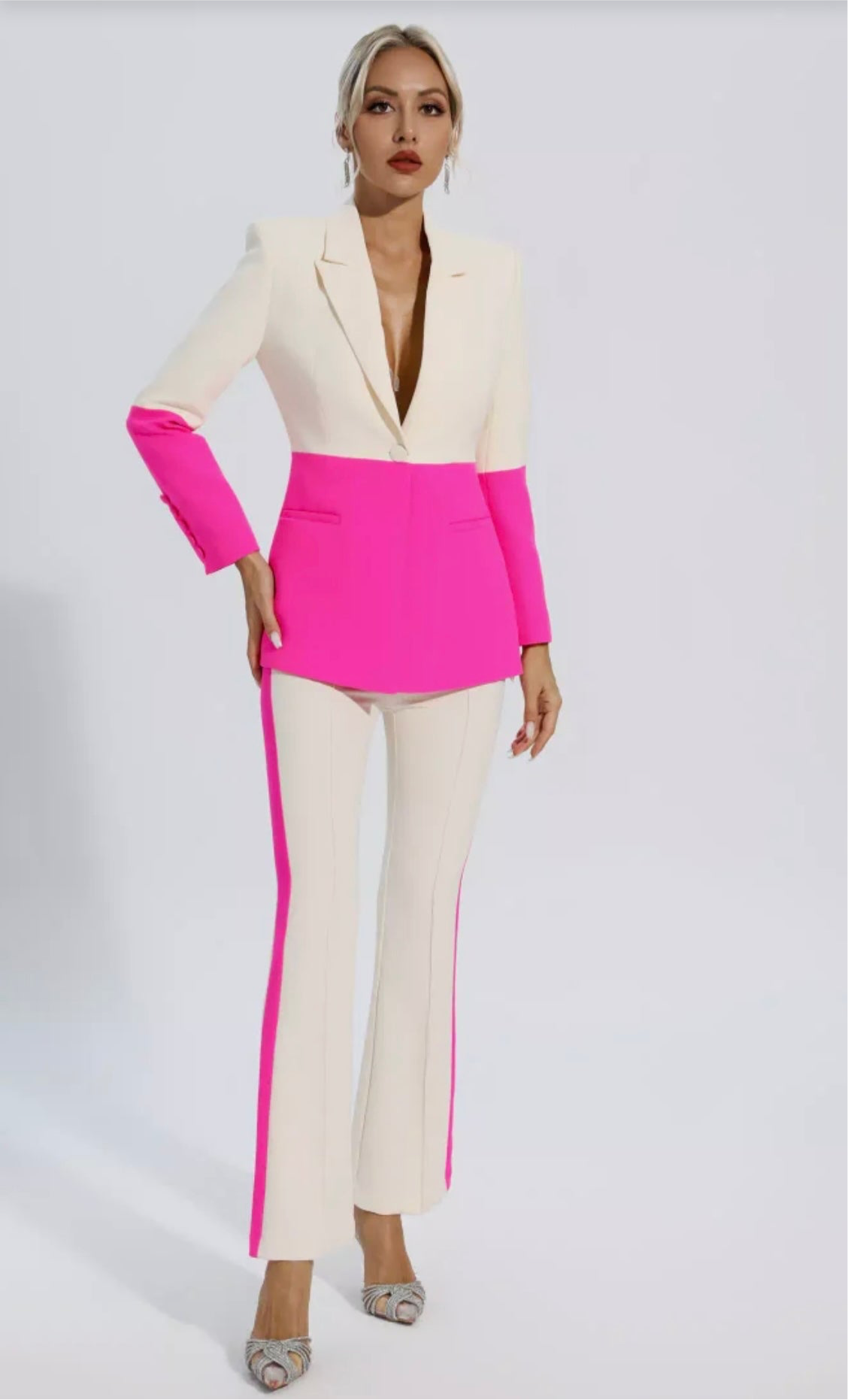 Premium Color Block Blazer Pants Set