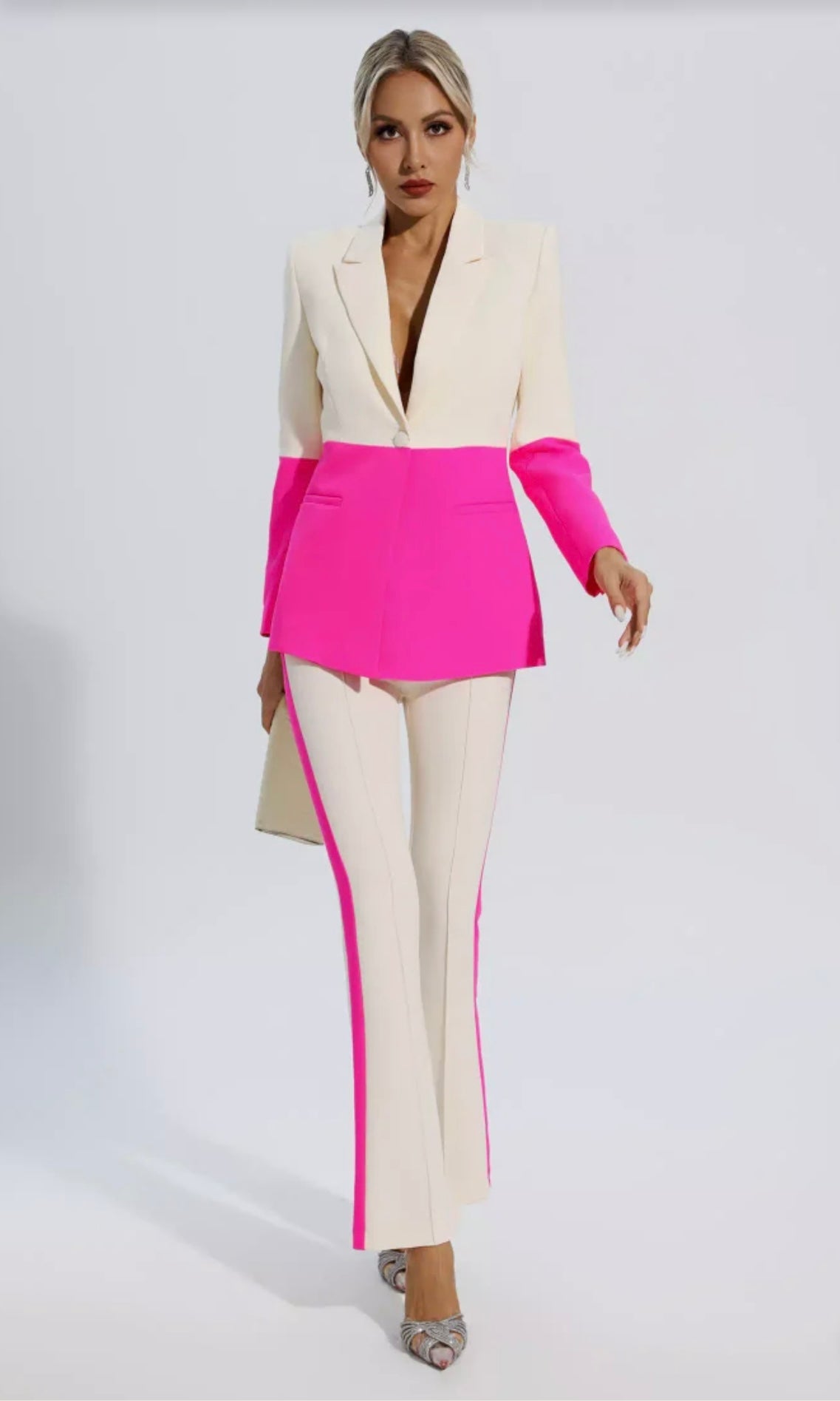 Premium Color Block Blazer Pants Set