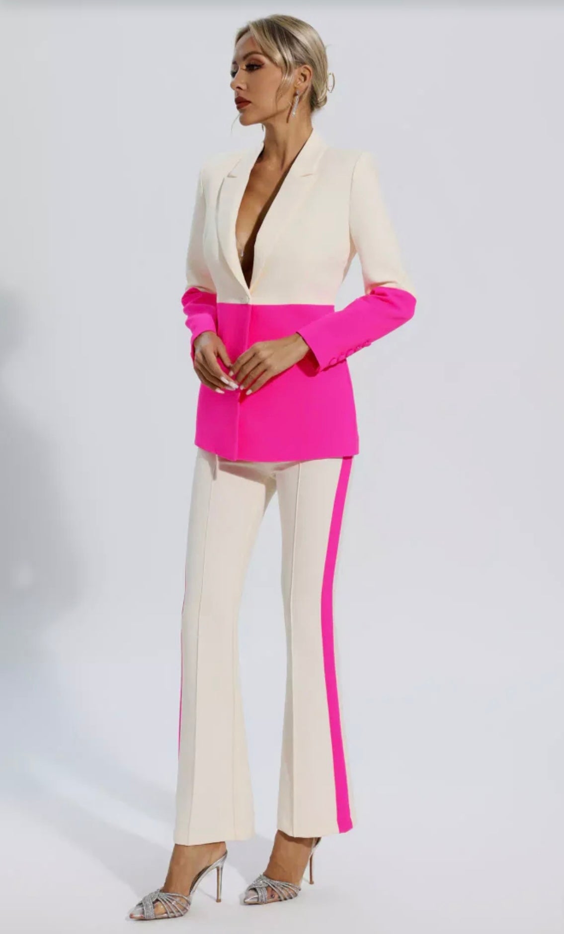 Premium Color Block Blazer Pants Set