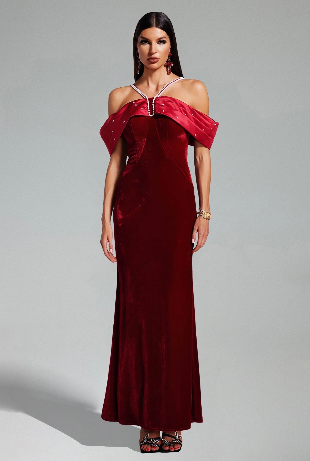 Bali Off Shoulder Velvet Maxi Dress