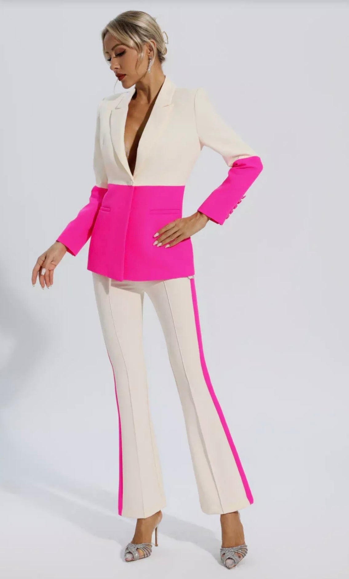 Premium Color Block Blazer Pants Set