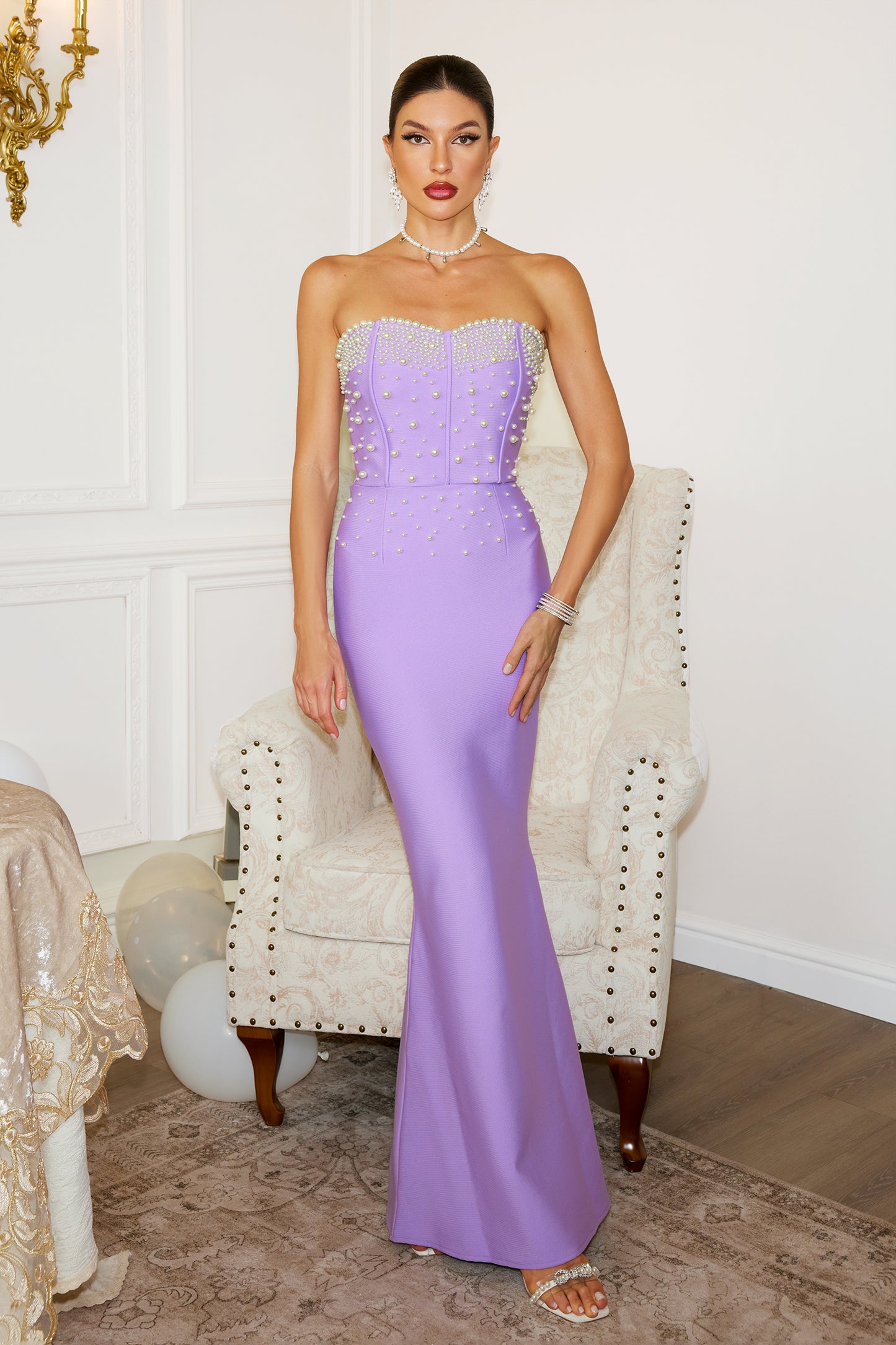 Ania Purple Beaded Bandage Dress