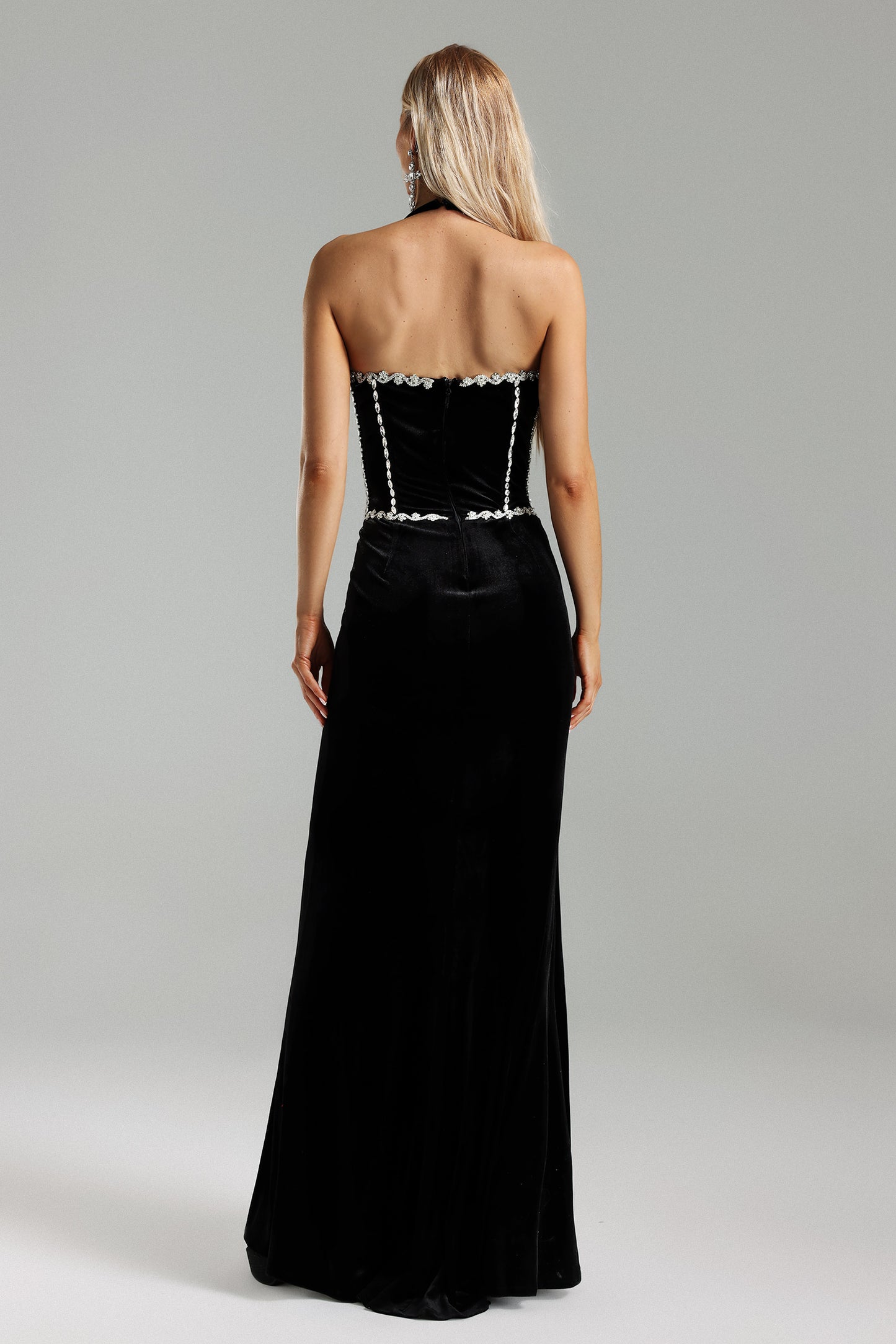 Abigail Halterneck Corset Velvet Dress